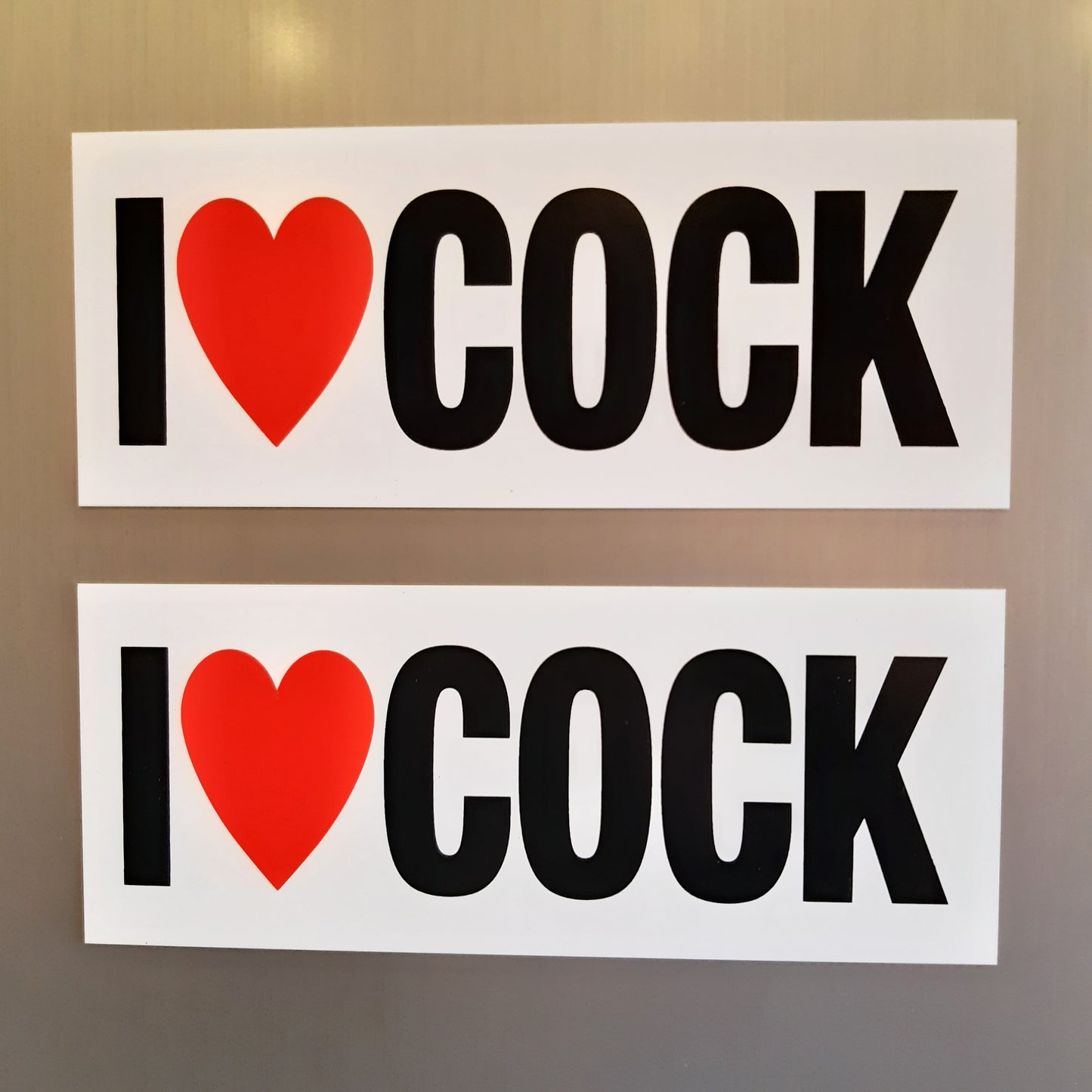 2 Joke Magnetic Car Stickers With "I LOVE COCK"