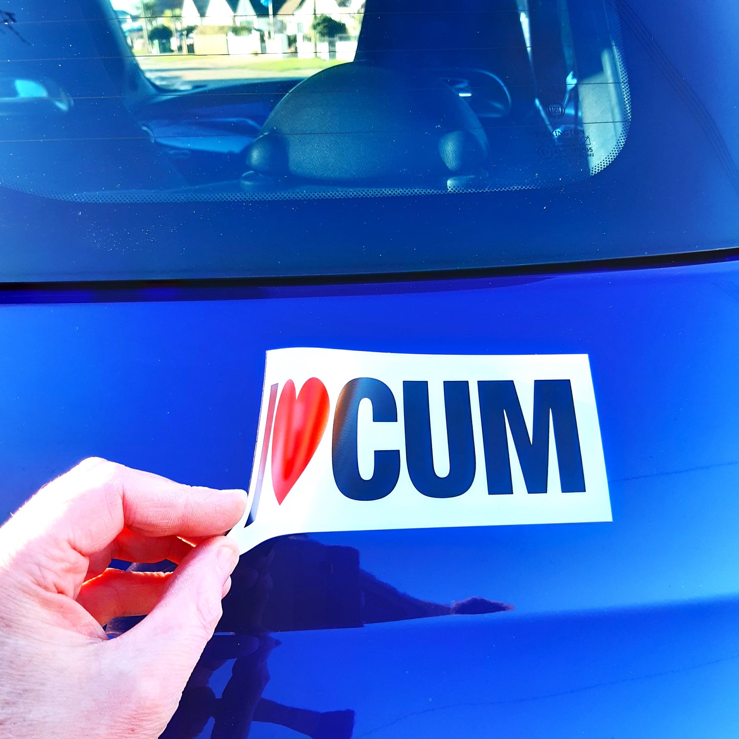 2 Joke Magnetic Car Stickers With "I LOVE CUM"
