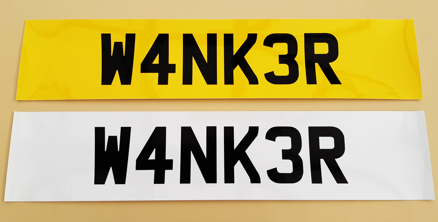 2 Joke Number Plate Stickers With "W4NK3R"