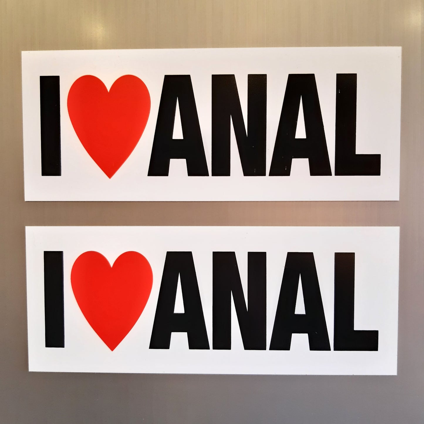2 Joke Magnetic Car Stickers With "I LOVE ANAL"