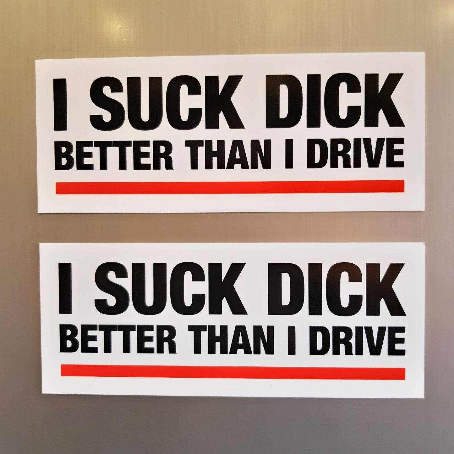 2 Joke Magnetic Car Stickers With "I SUCK DICK"