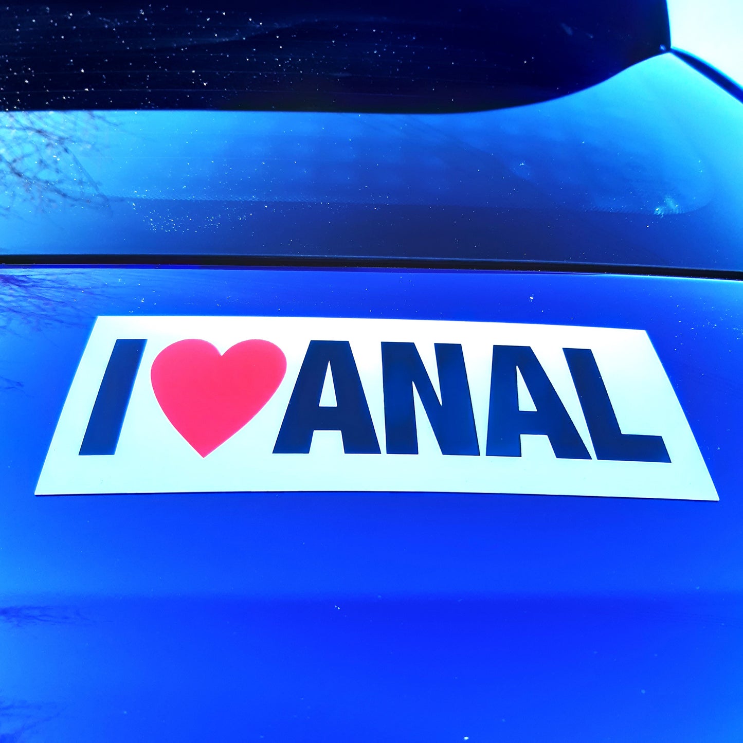 2 Joke Magnetic Car Stickers With "I LOVE ANAL"