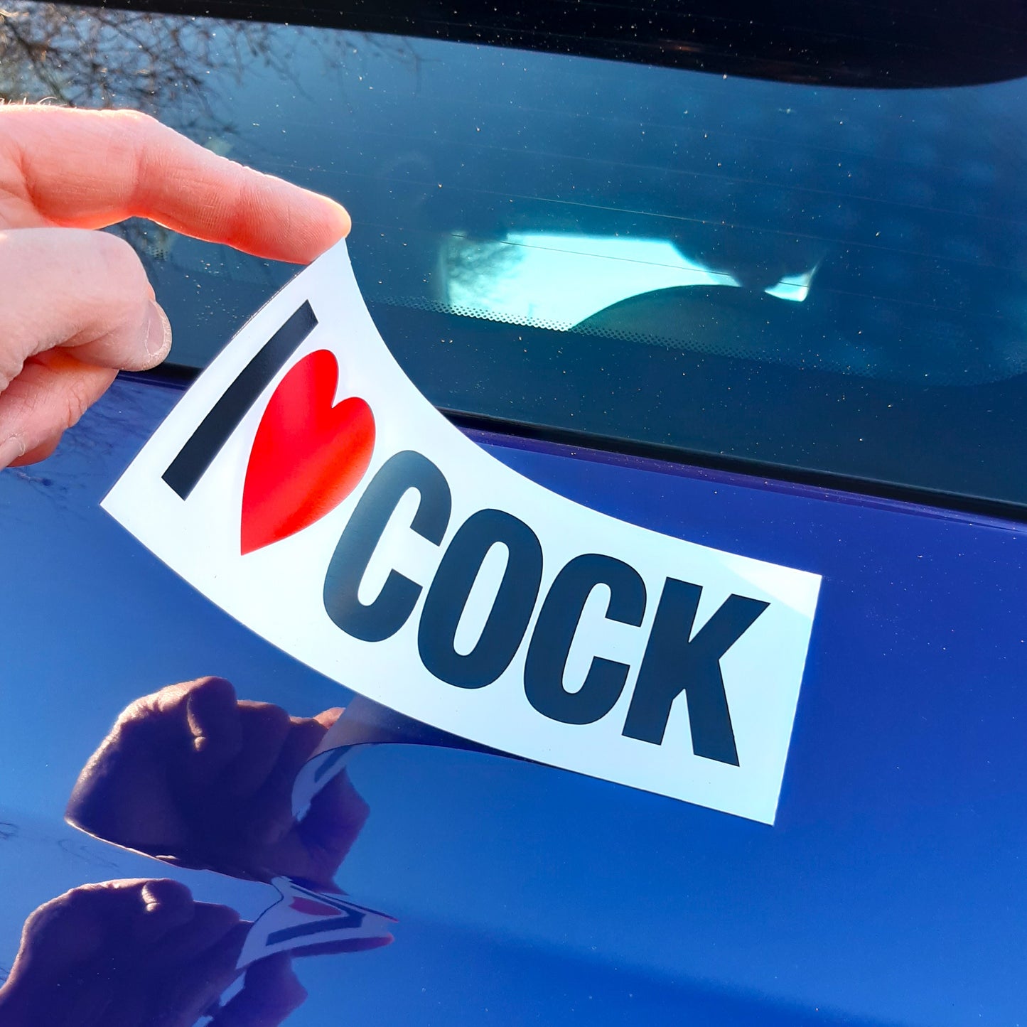 2 Joke Magnetic Car Stickers With "I LOVE COCK"