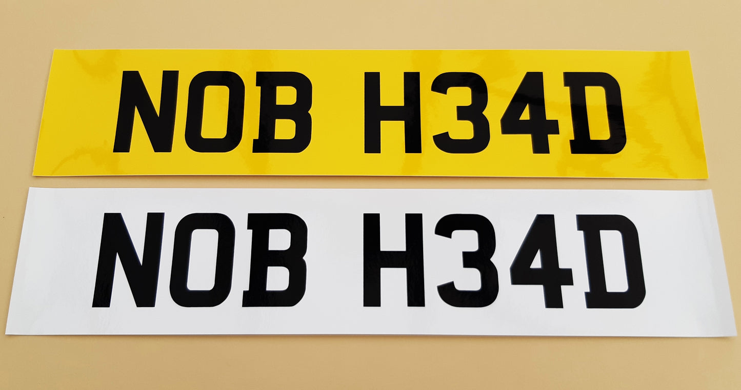 2 Joke Number Plate Stickers With"NOB H34D"