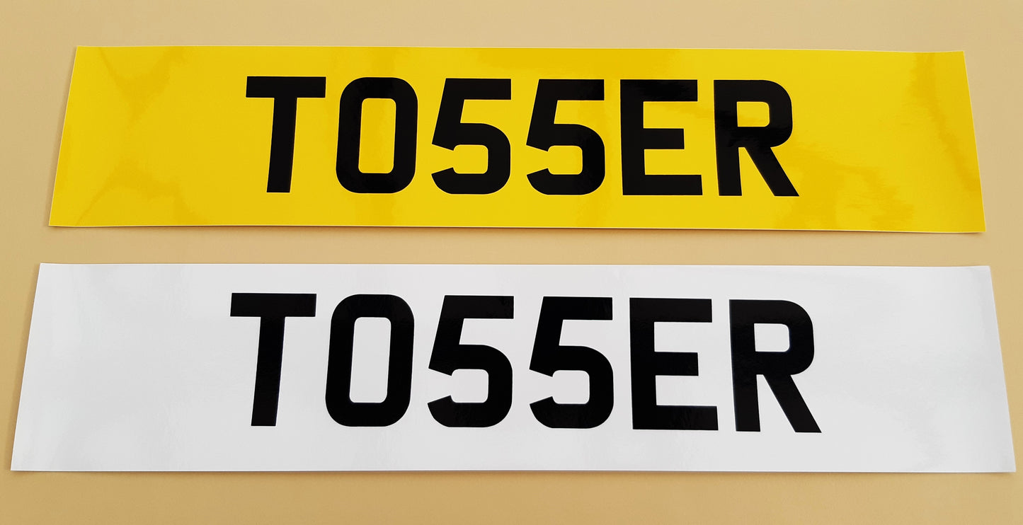 2 Joke Number Plate Stickers With "TO55ER"